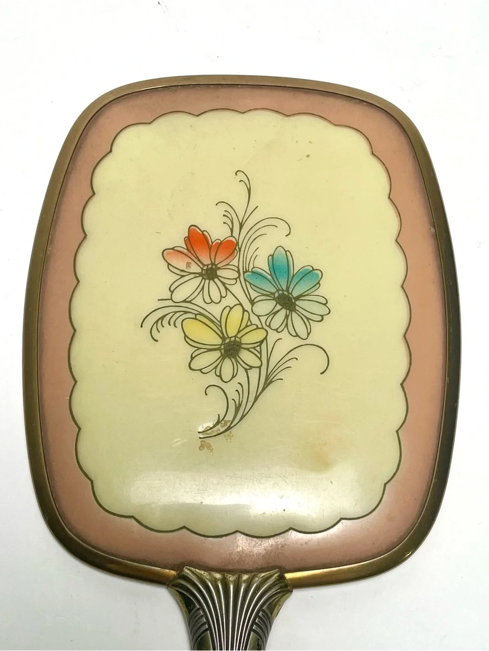 Vintage Brass Hand Mirror - Hollywood Regency Floral Vanity Decor 12.5